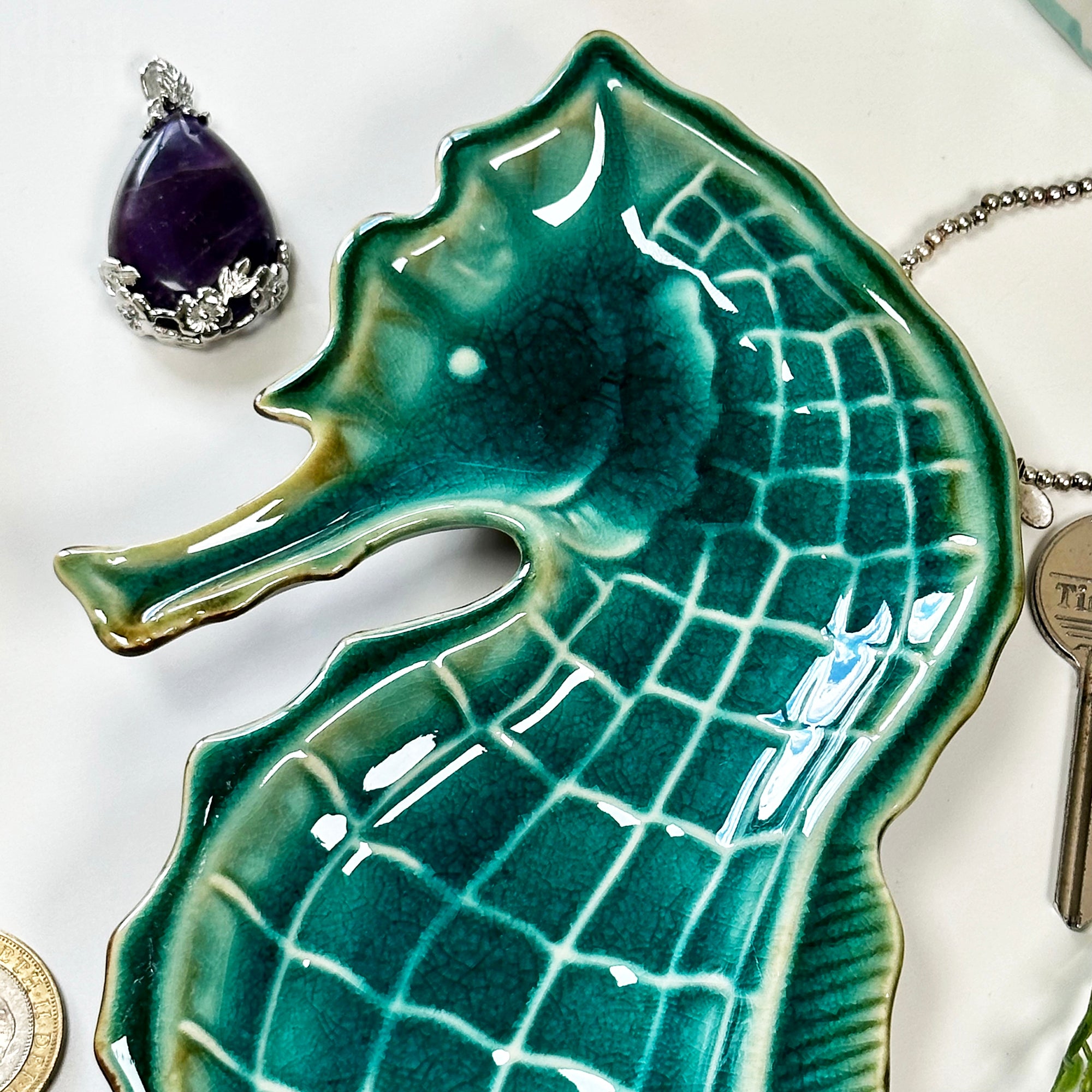 Teal Seahorse Plate