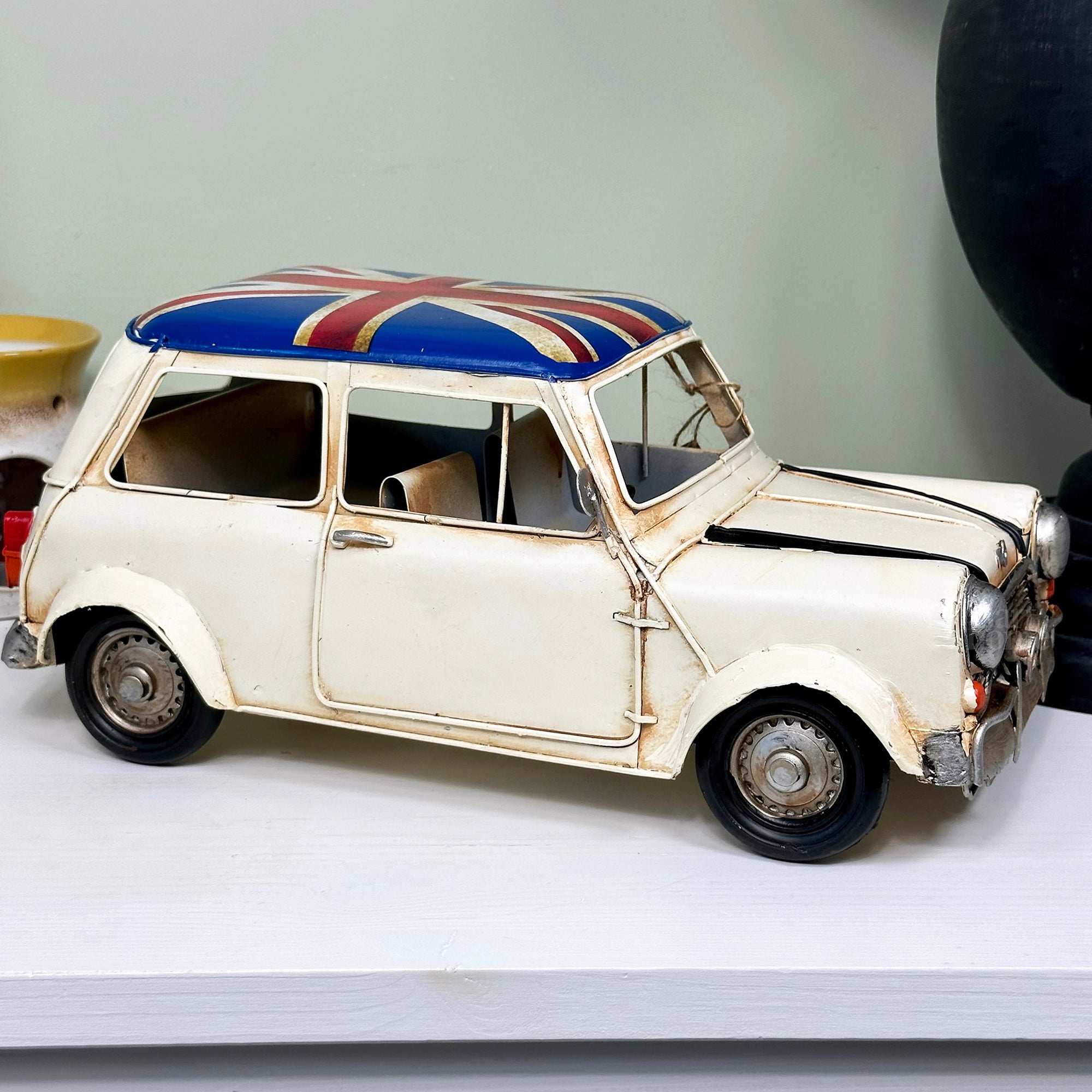 White Union Jack Rally Car Ornament