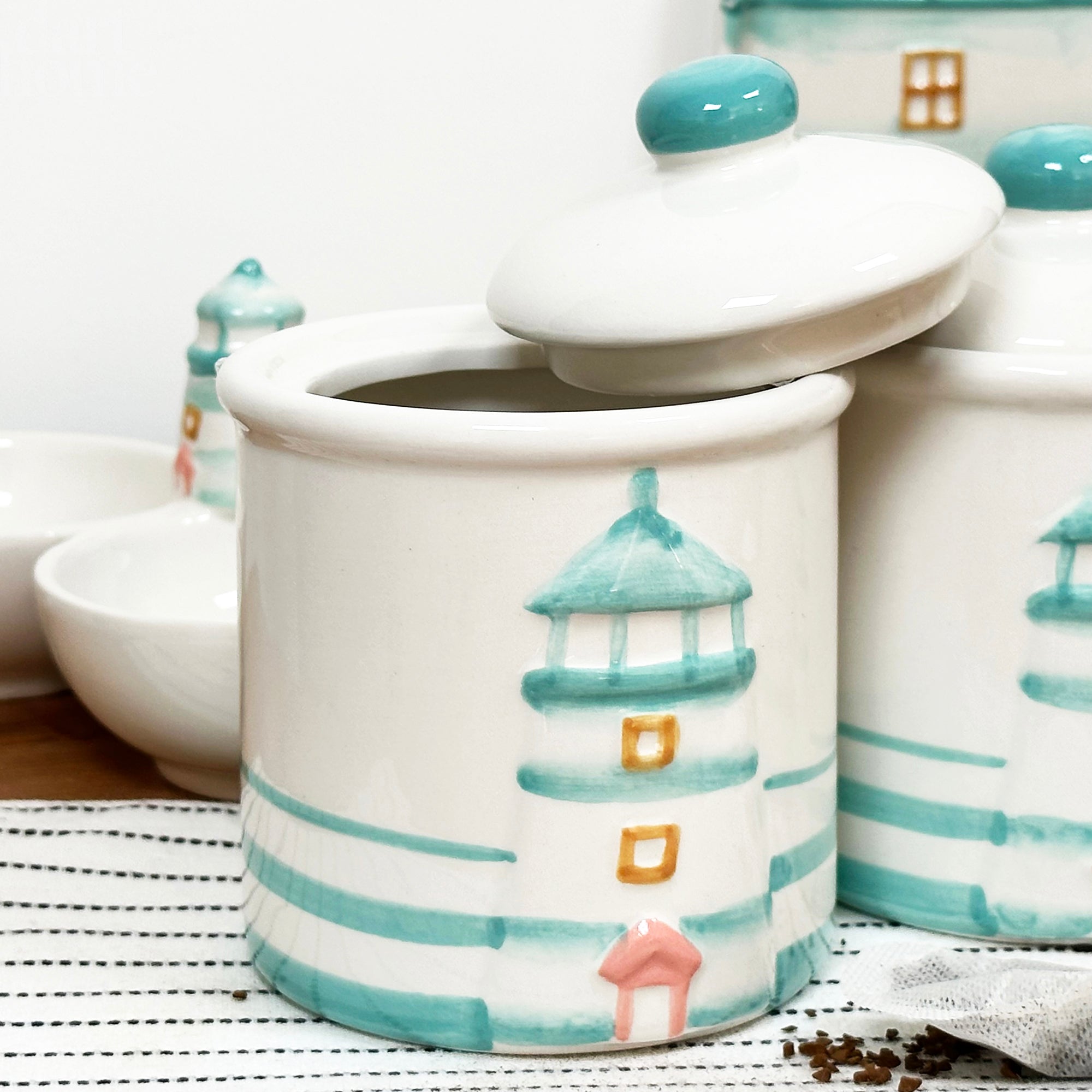 Set Of 3 Lighthouse Kitchen Canisters