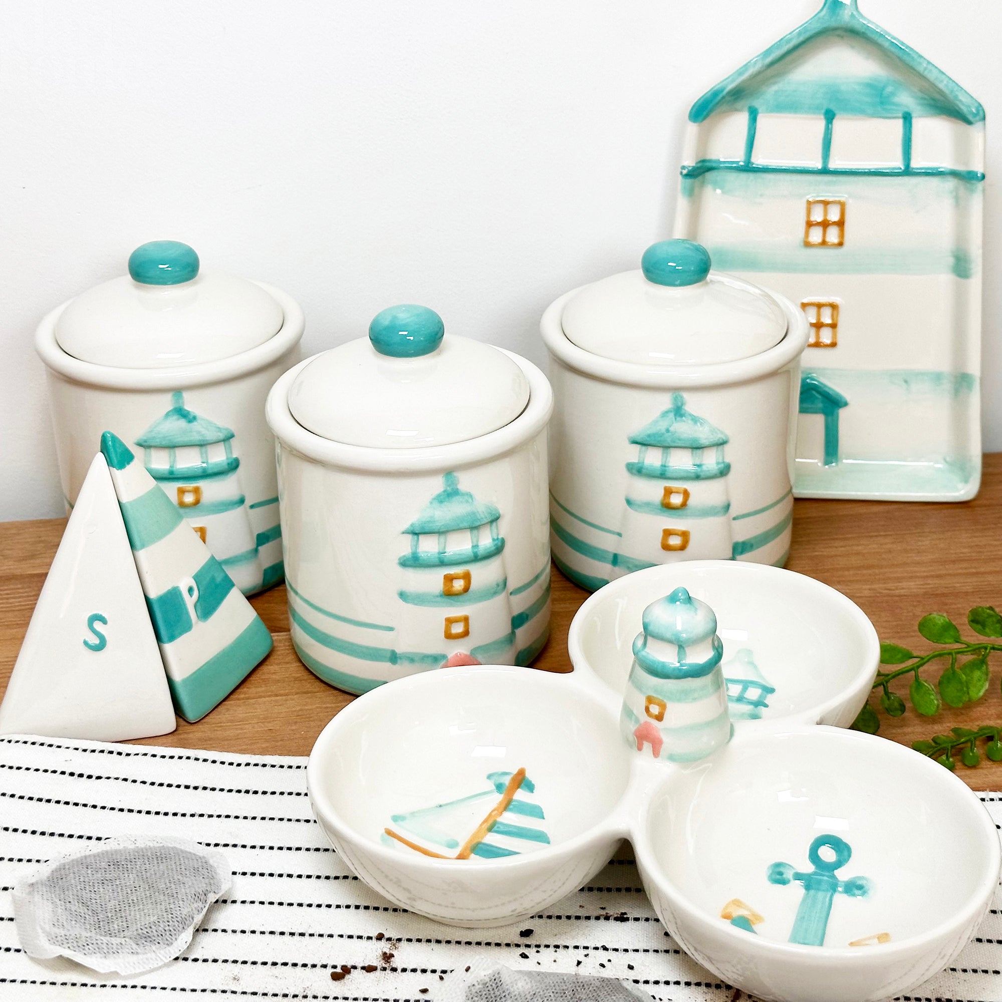 Set Of 3 Lighthouse Kitchen Canisters