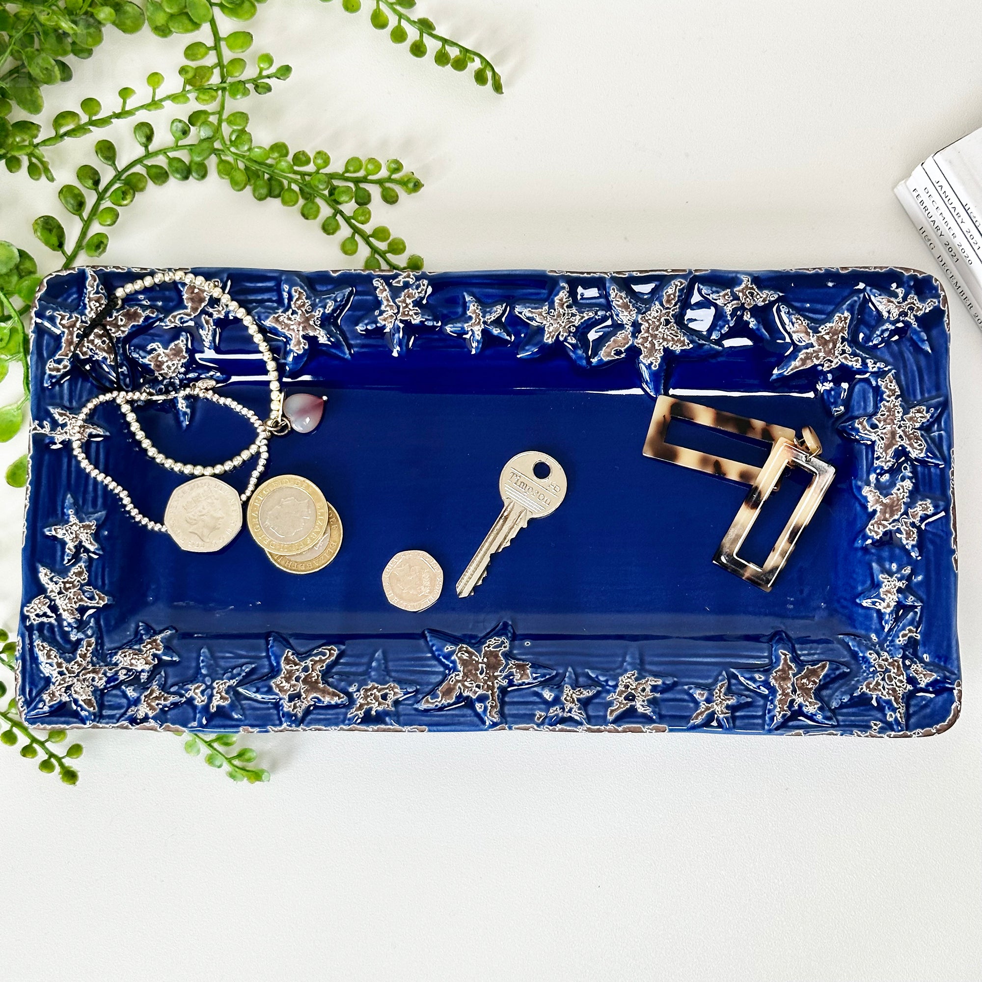 Blue decorative best sale tray