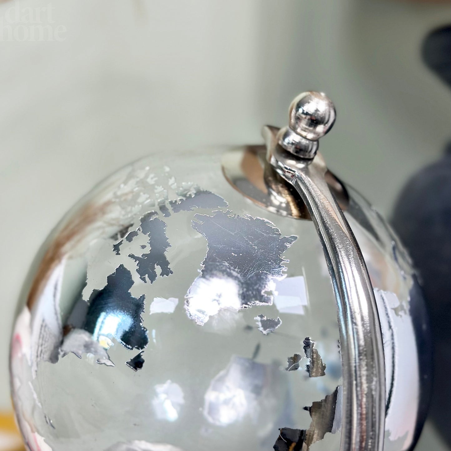 Silver Glass Globe On Metal Stand