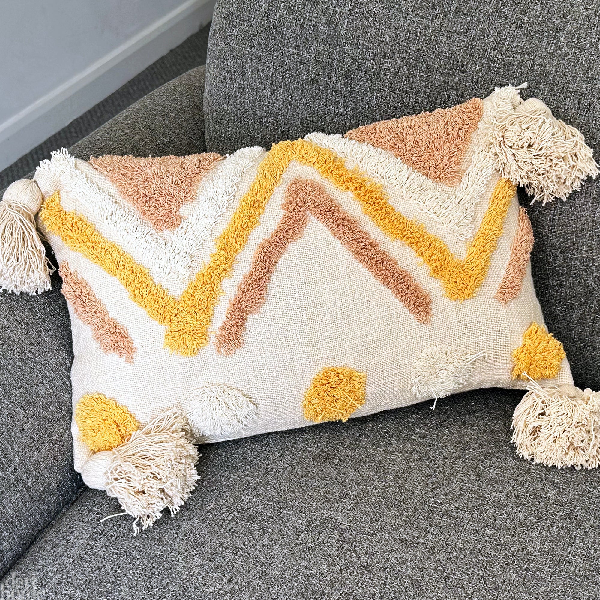Yellow Tufted Zig Zag Cushion