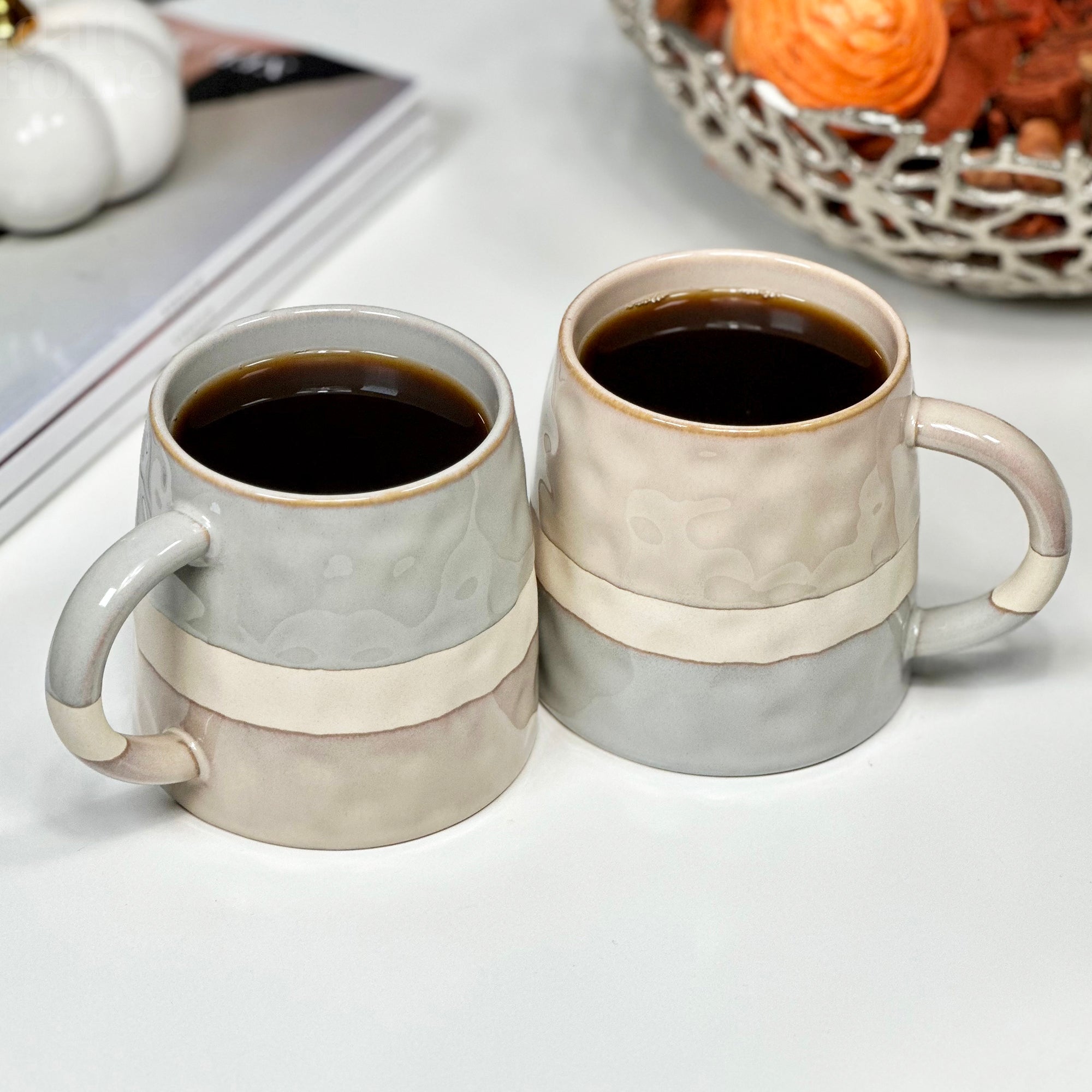 Set Of 2 Two Tone Reactive Glaze Mugs 450ml