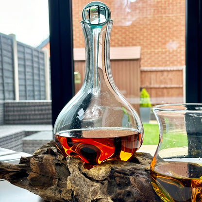 Molten Decanter With 2 Glasses Teak Root Stand