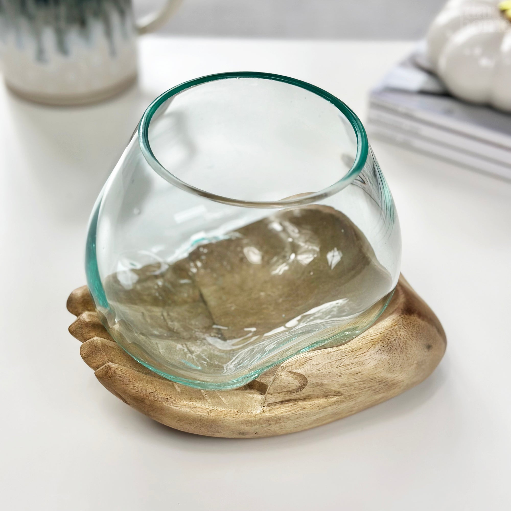 Molten Bowl Single Hand Of Hope Teak Wood Stand