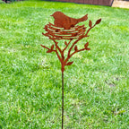 Rusty Birds Nest Garden Stake