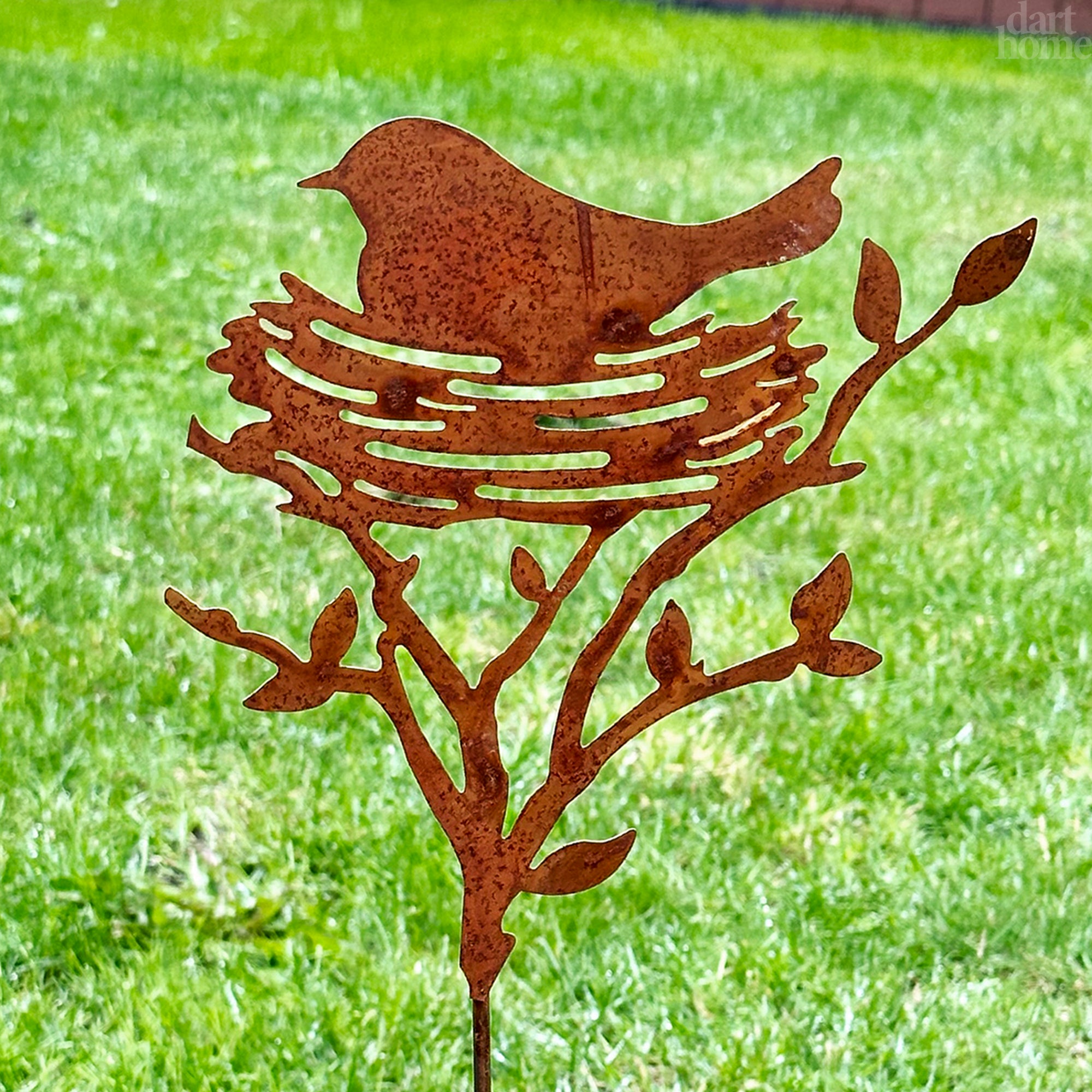 Rusty Birds Nest Garden Stake