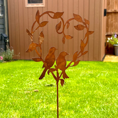 Rusty Birds In Love Garden Stake