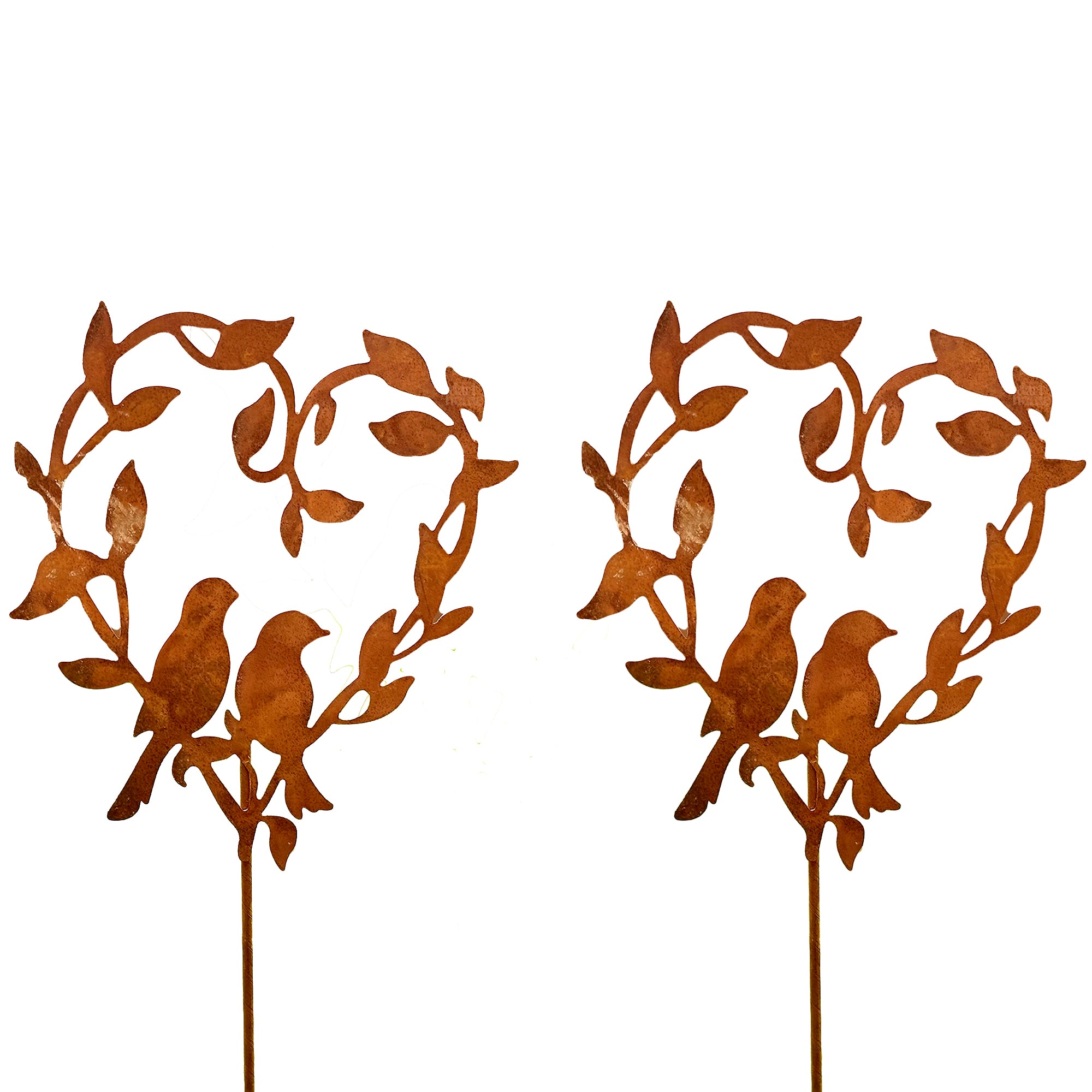 Set Of 2 Rusty Birds In Love Garden Stakes