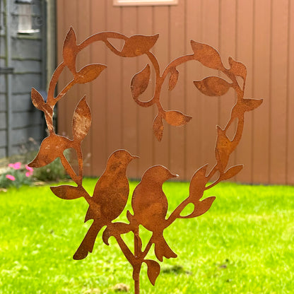 Rusty Birds In Love Garden Stake