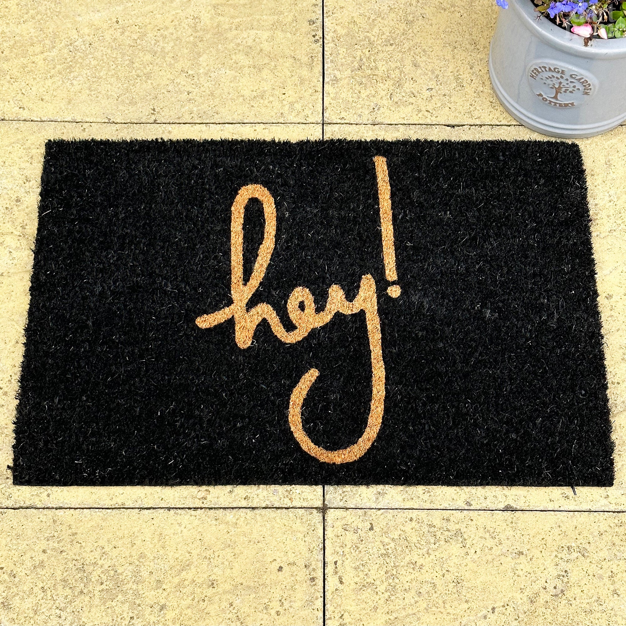 Black Hey Script Doormat