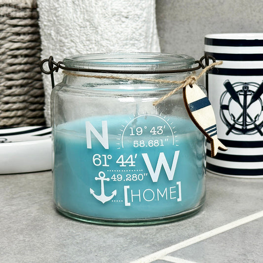 Light Blue Nautical Glass Jar Candle