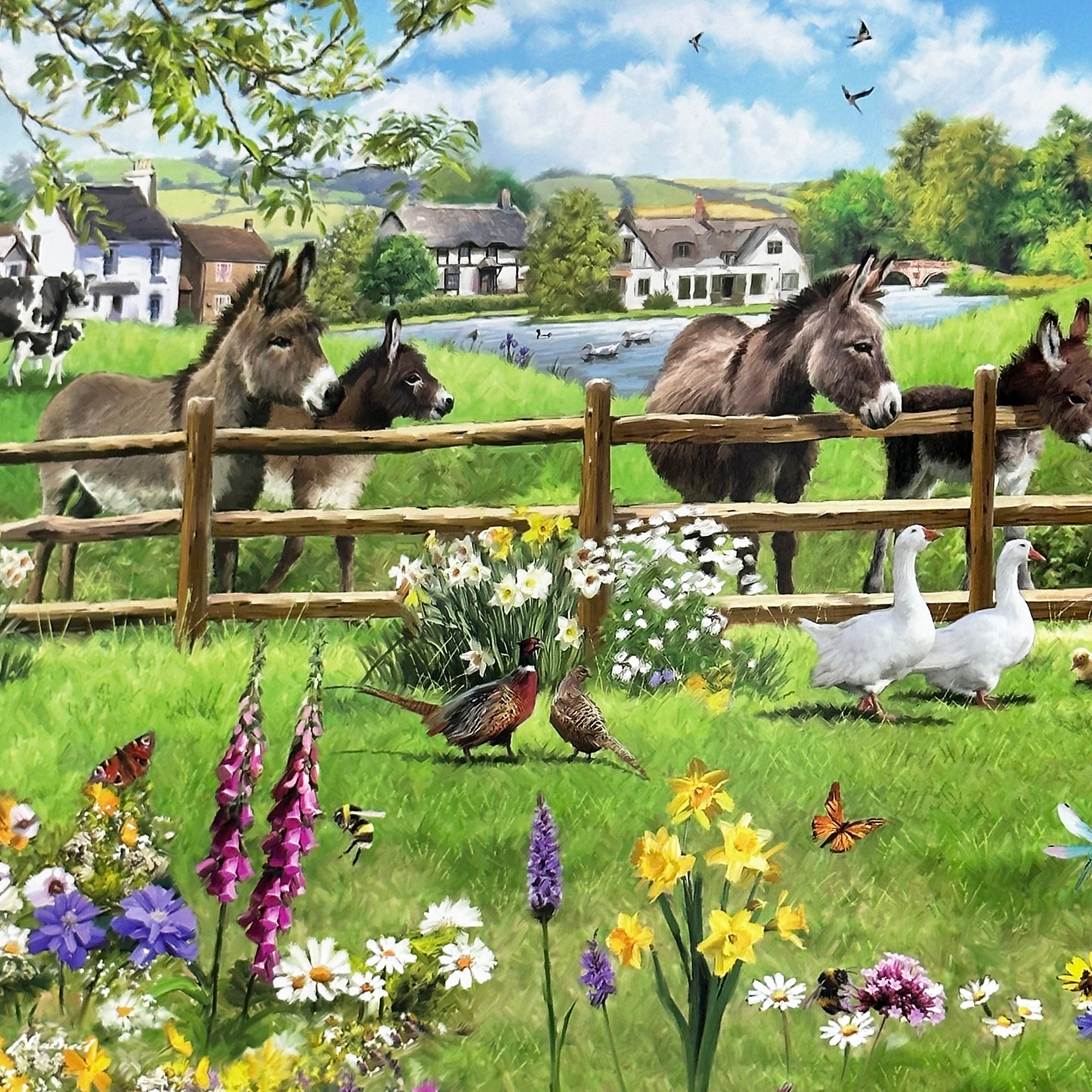 Set mit 8 Tischsets und Untersetzern „Donkey Farm“.