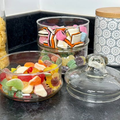 Glas-Süßigkeitenglas mit 3 Etagen und Deckel