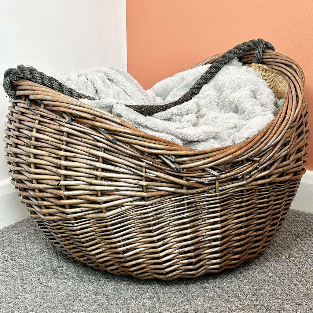 Rope Handled Wicker Carry Basket