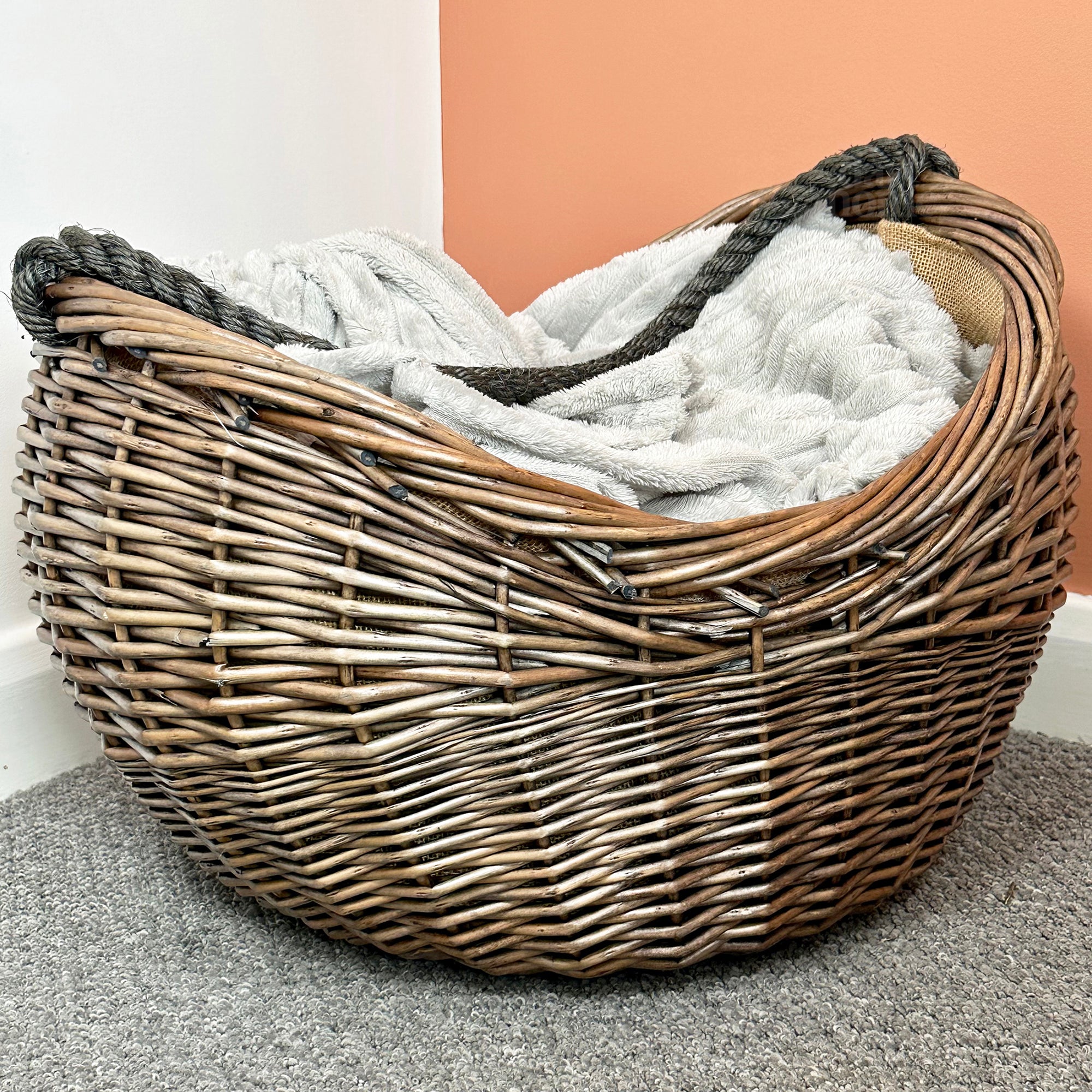 Rope Handled Wicker Carry Basket