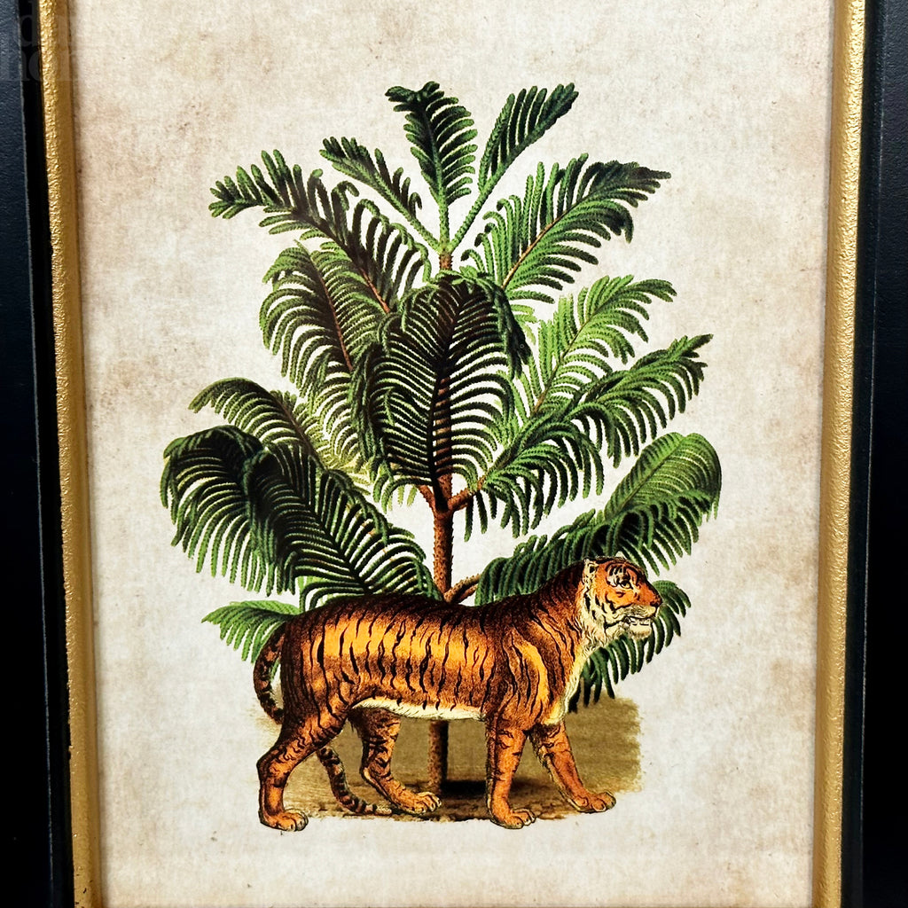 Gerahmter Toile-Druck „Tiger im Dschungel“.