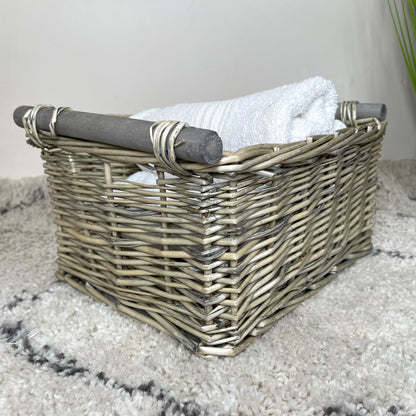Small Antique Wash Grey Wicker Basket