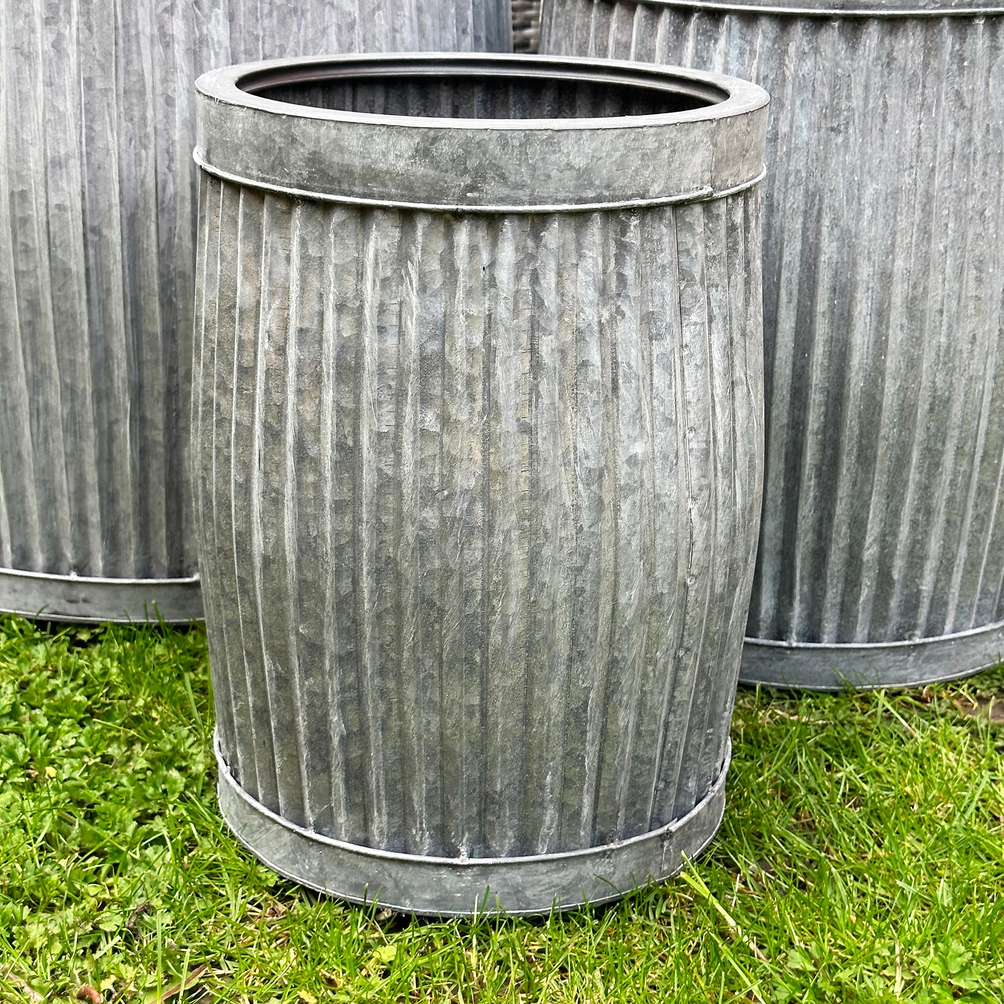 Set mit 3 verzinkten Dolly Tub-Pflanzgefäßen