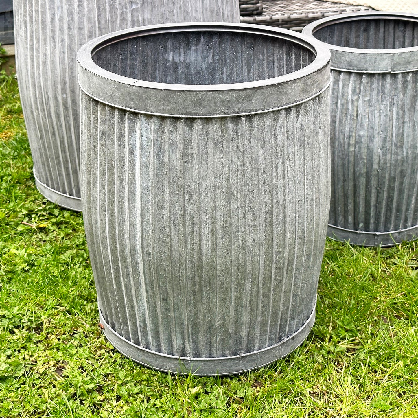 Set Of 3 Galvanised Dolly Tub Planters