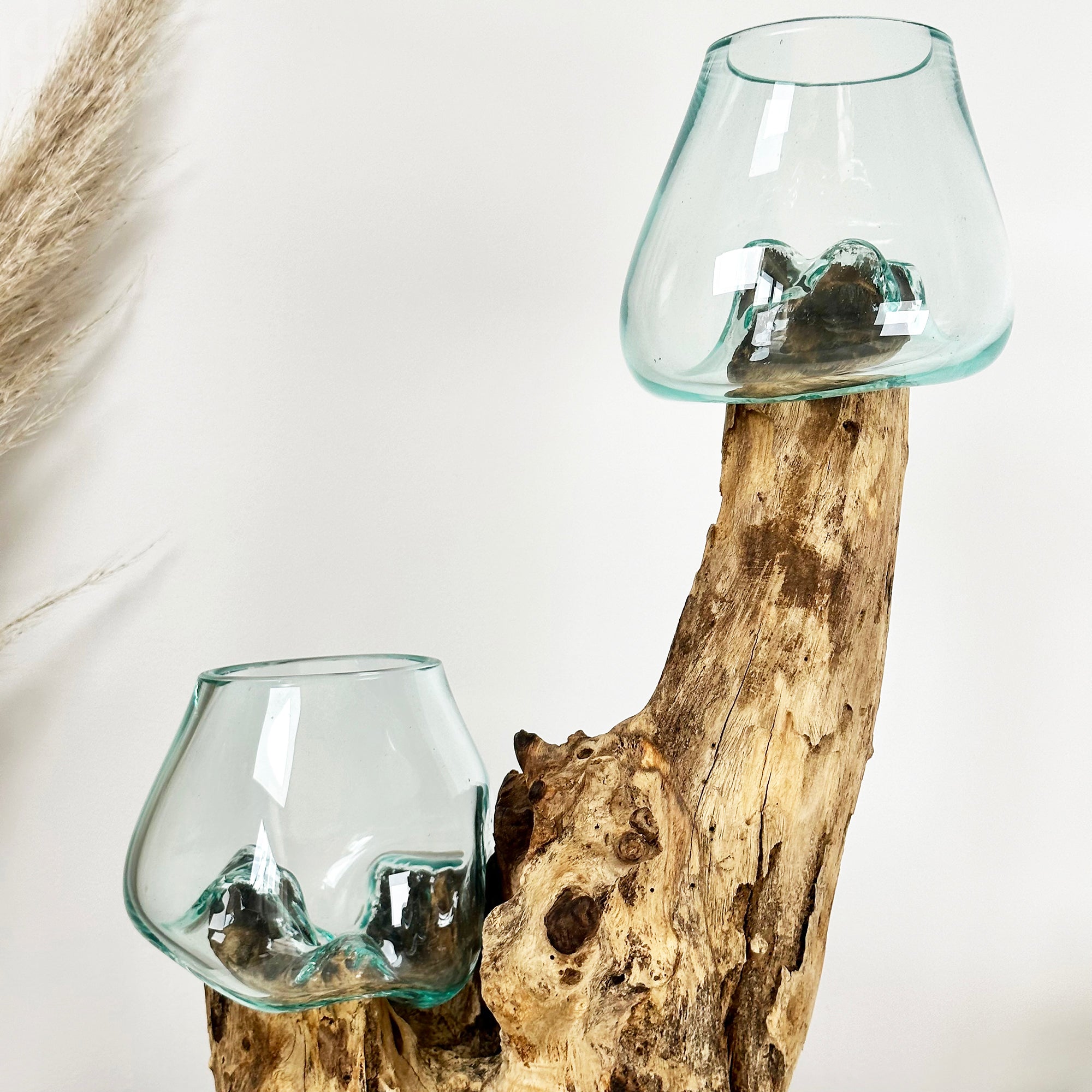 Tall Double Molten 11cm Bowls Teak Root Stand