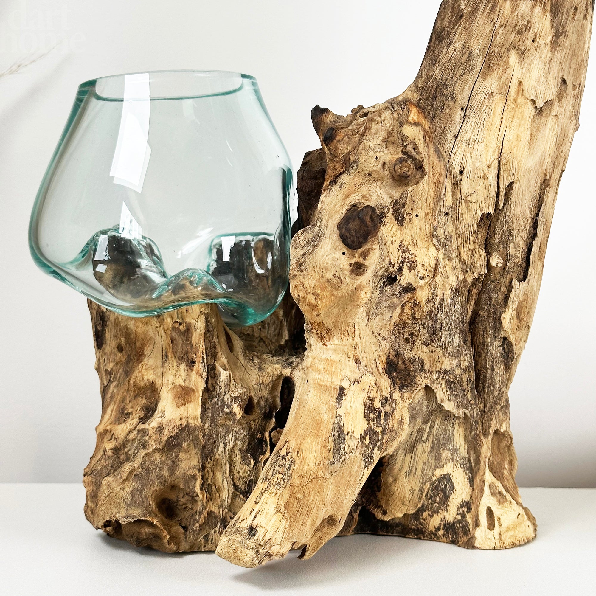 Tall Double Molten 11cm Bowls Teak Root Stand