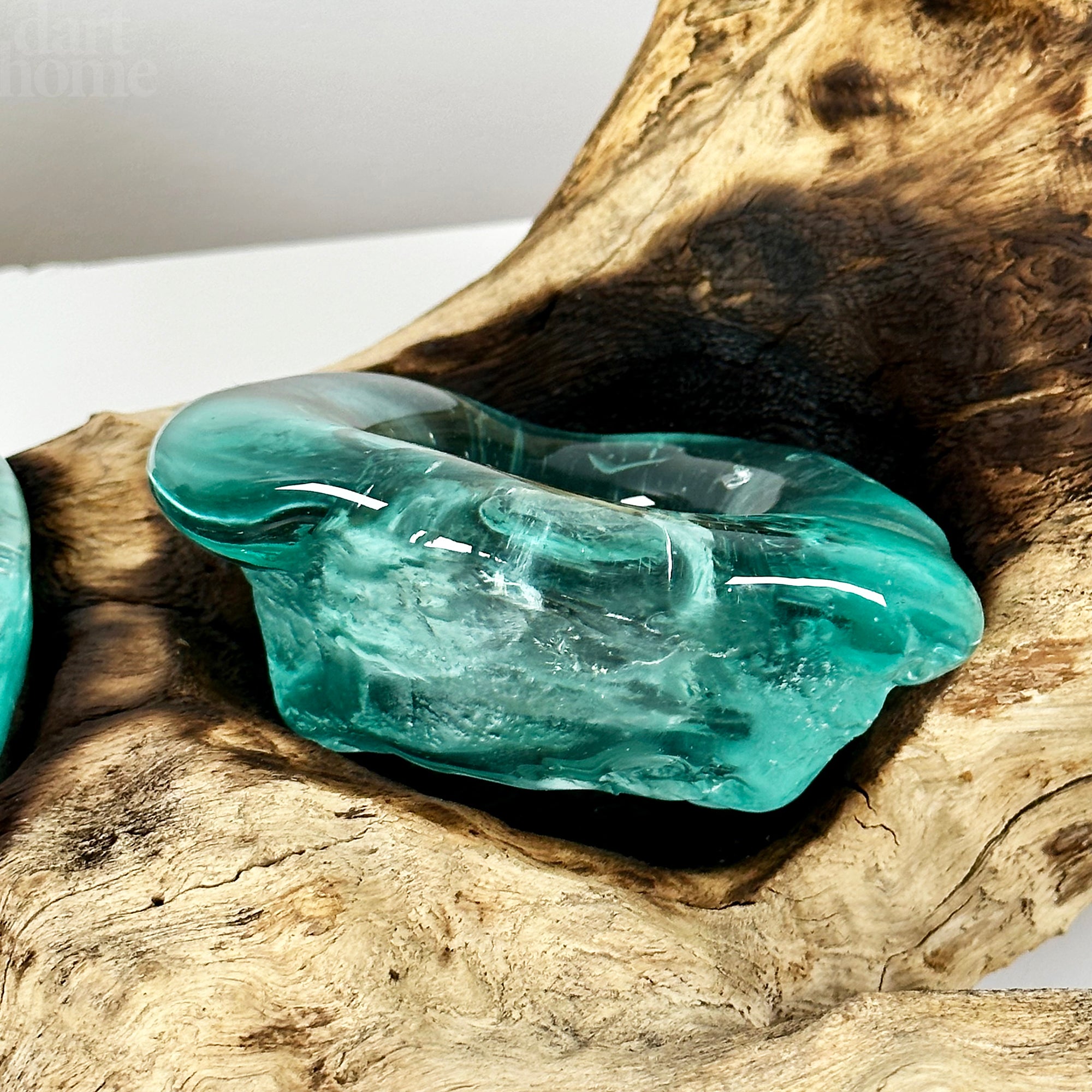 Molten Glass 4 Candle Holder On Teak Root Stand