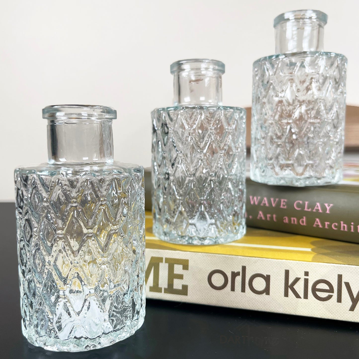 Set Of 3 Diamond Glass Bottle Vases