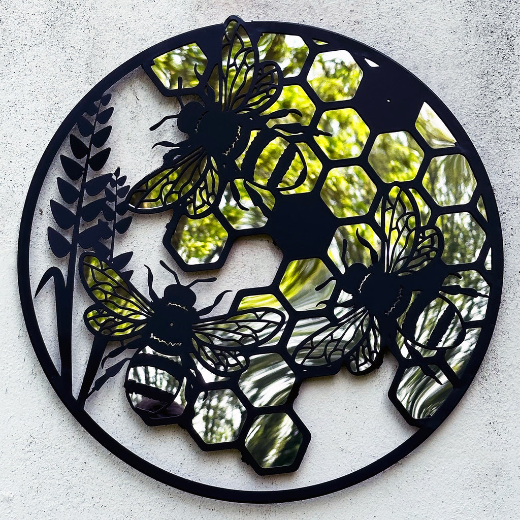 Honey Bee Silhouette Garden Wall Mirror