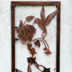 Bronze Narrow Floral Hummingbird Garden Wall Art