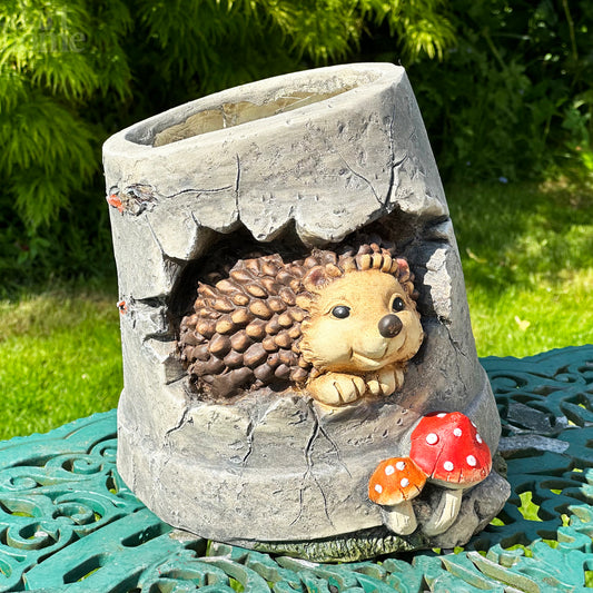 Hedgehog In Antique Bucket Flower Pot