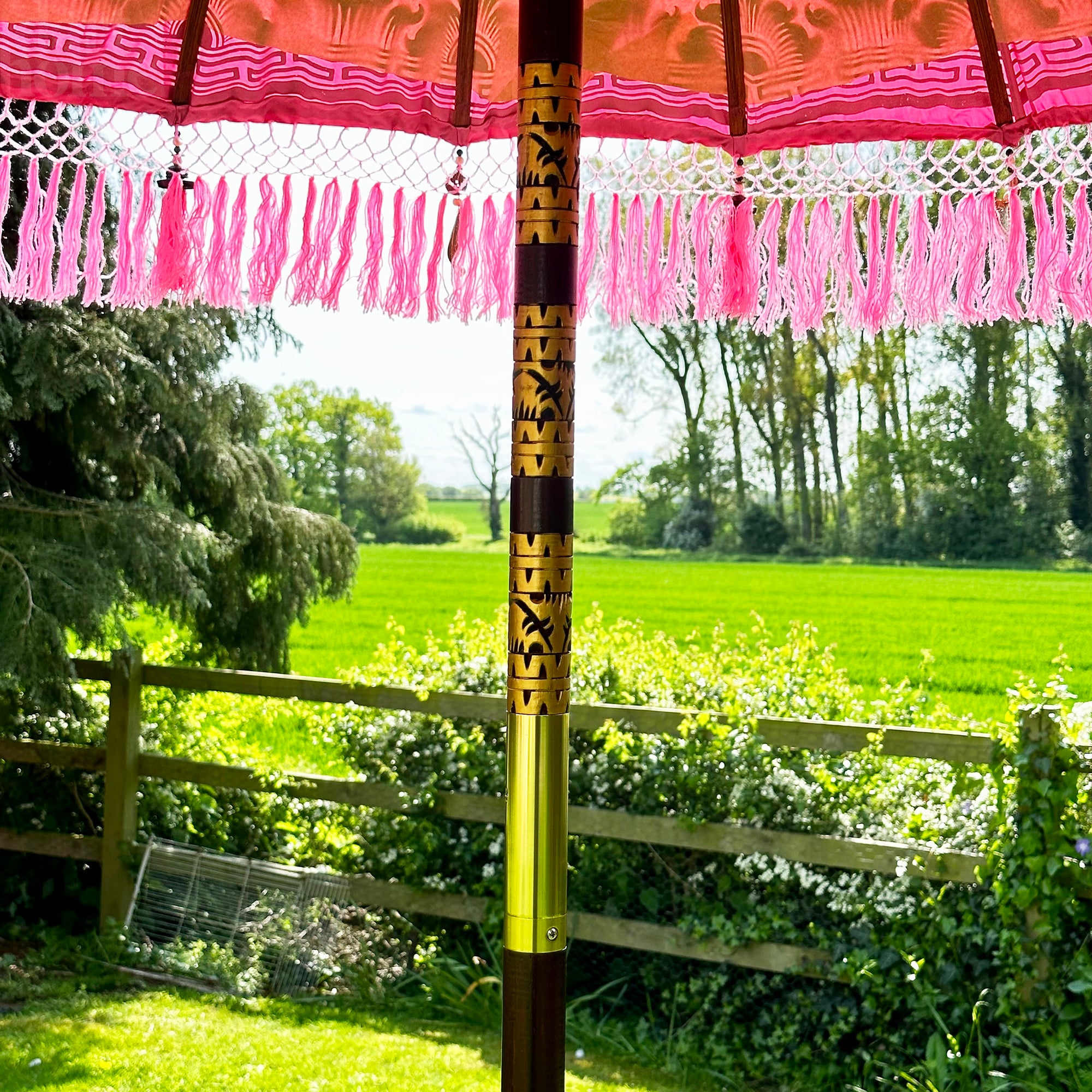 Pink And Gold Bali Sun Parasol 2m