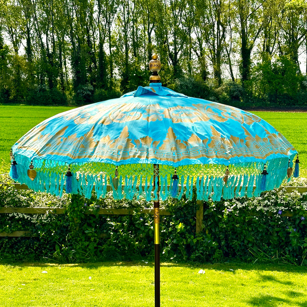 Handmade Blue & Gold Bali Sun Parasol