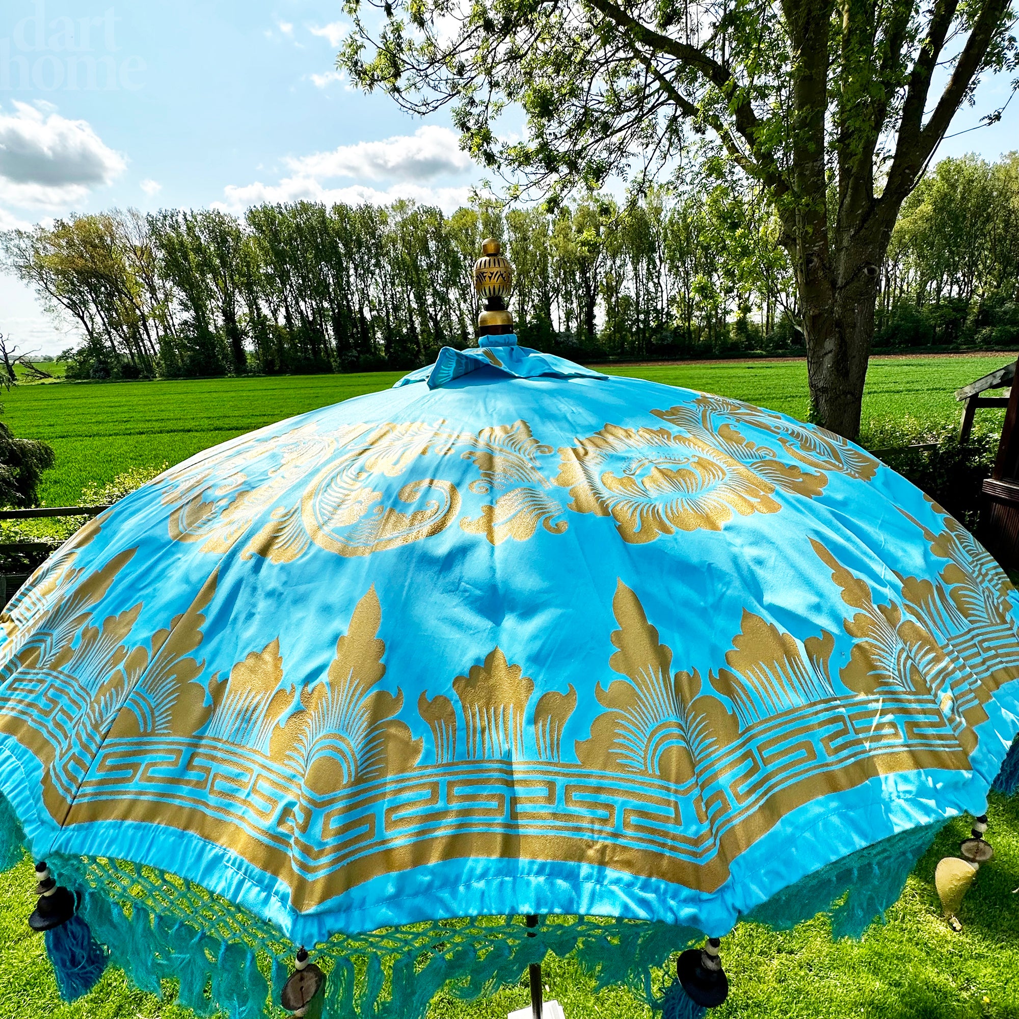 Blauer und goldener Bali-Sonnenschirm, 2 m