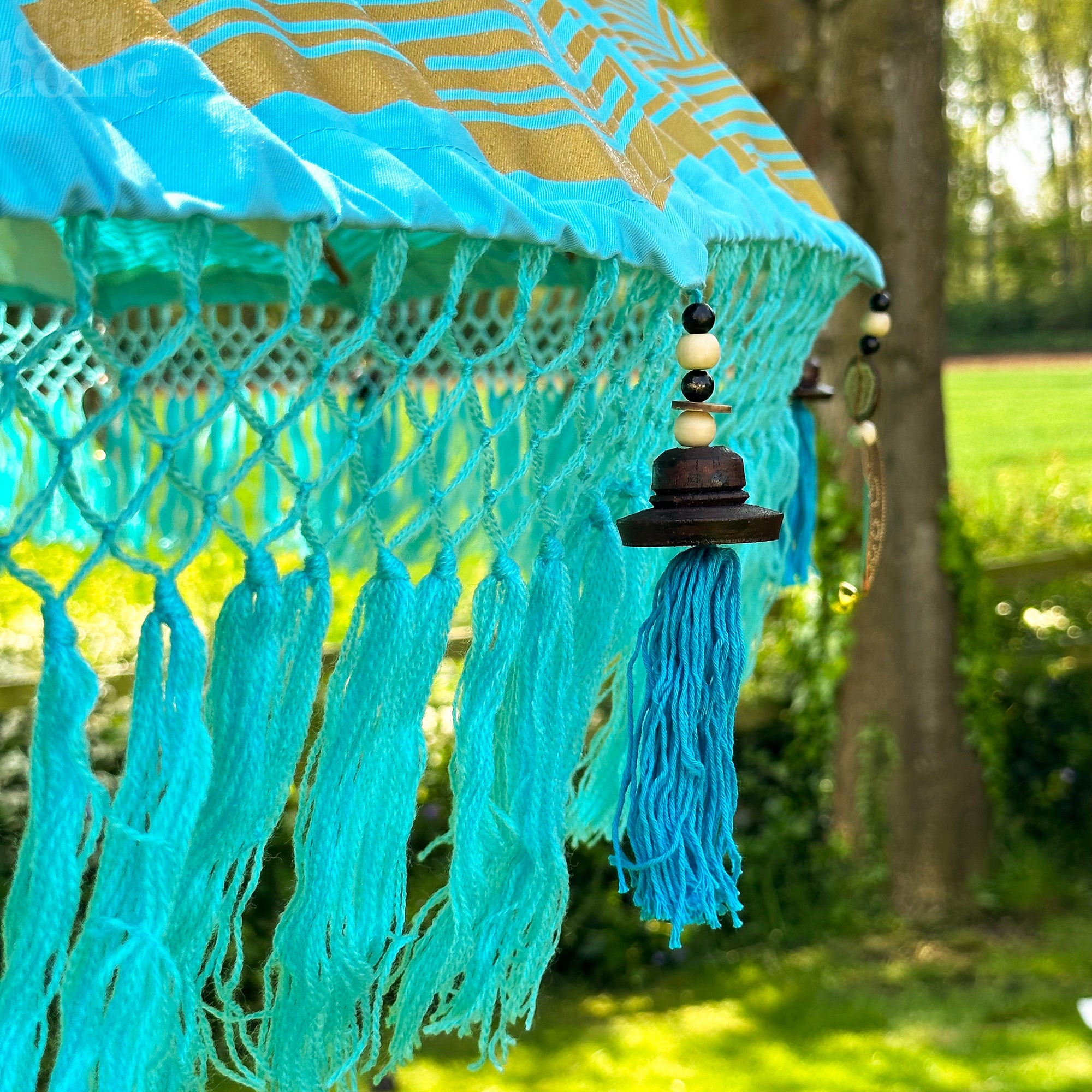 Handmade Blue & Gold Bali Sun Parasol