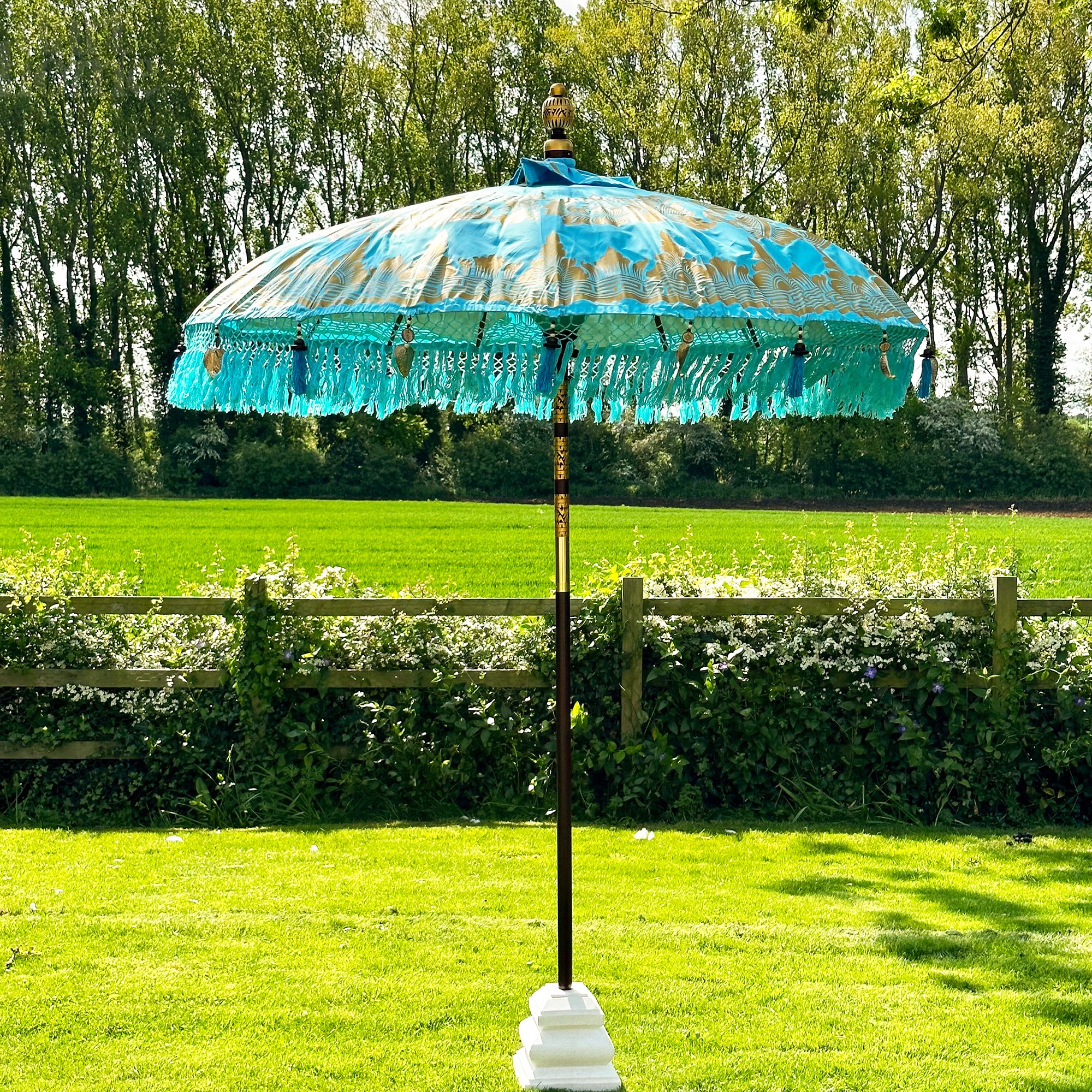 Handmade Blue & Gold Bali Sun Parasol