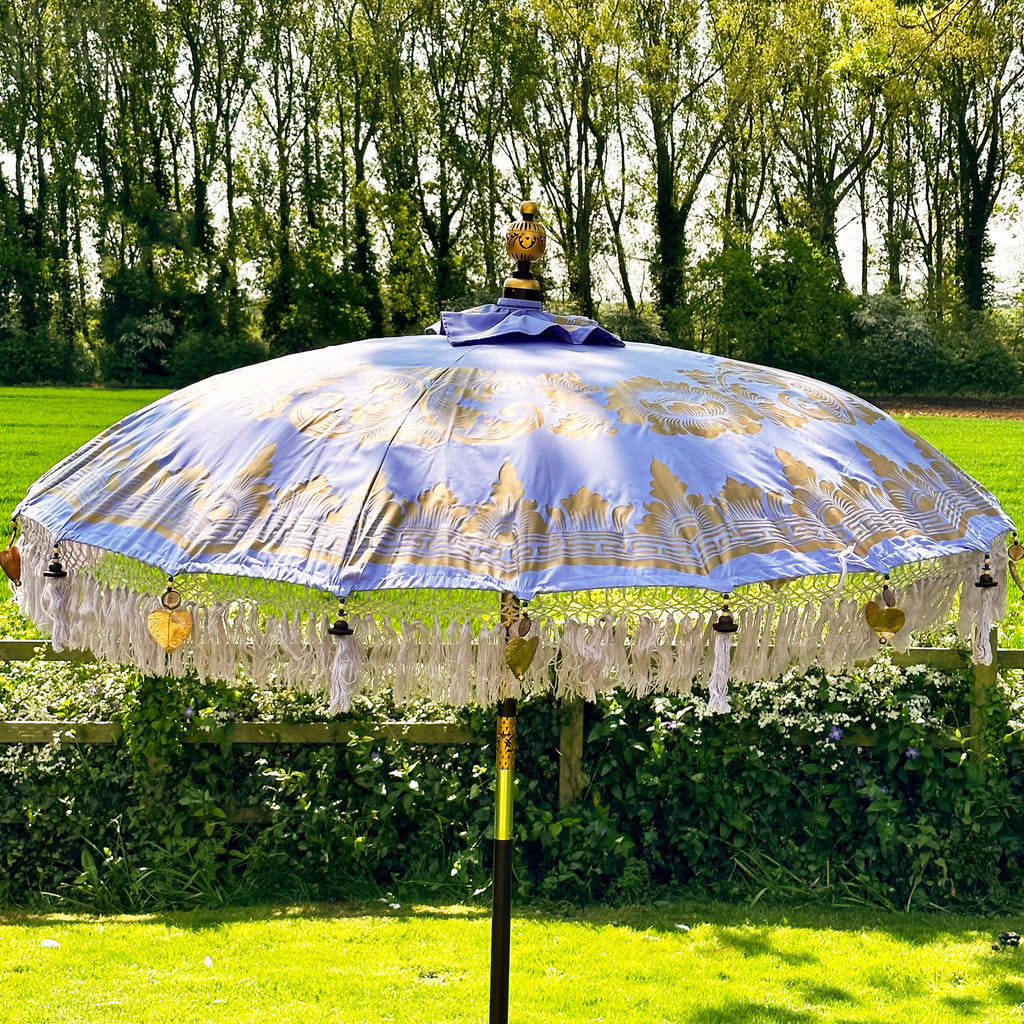 Fliederfarbener und goldener Bali-Sonnenschirm, 2 m