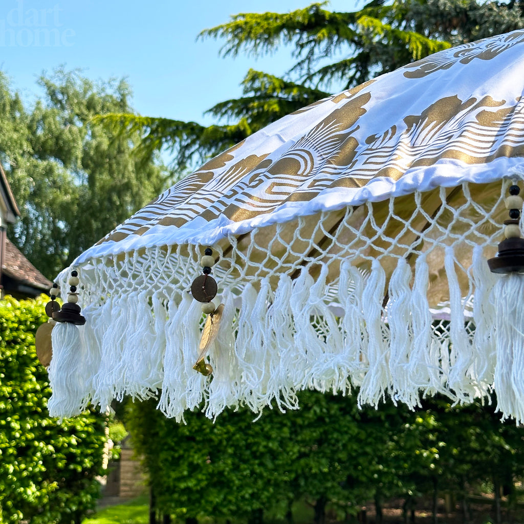 White And Gold Bali Sun Parasol 2m