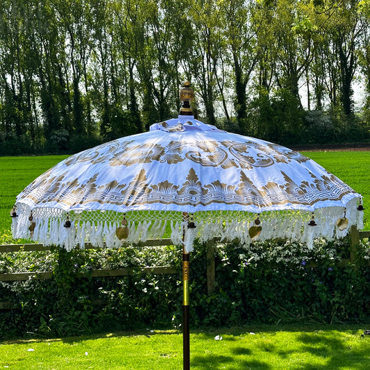 White And Gold Bali Sun Parasol 2m