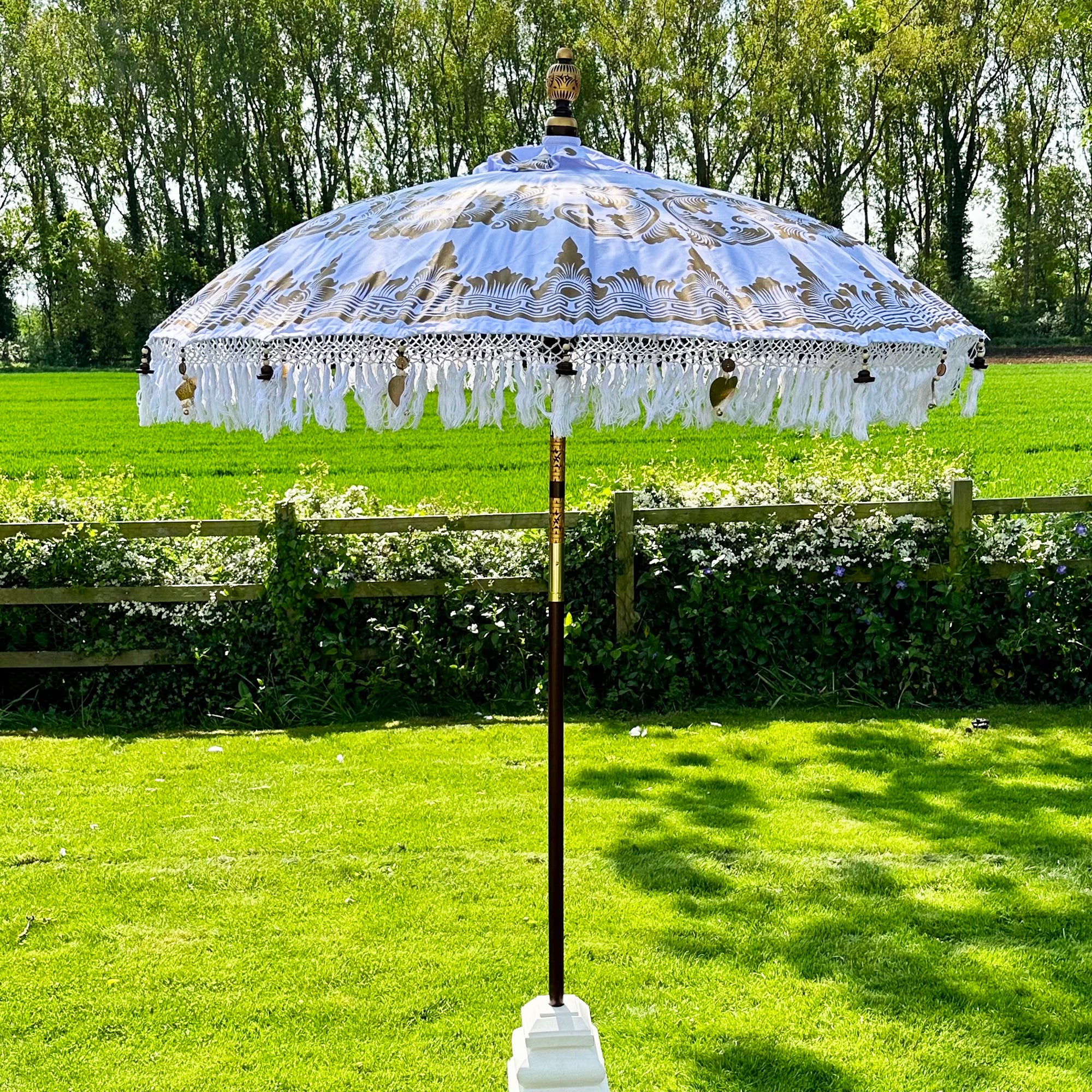White And Gold Bali Sun Parasol 2m