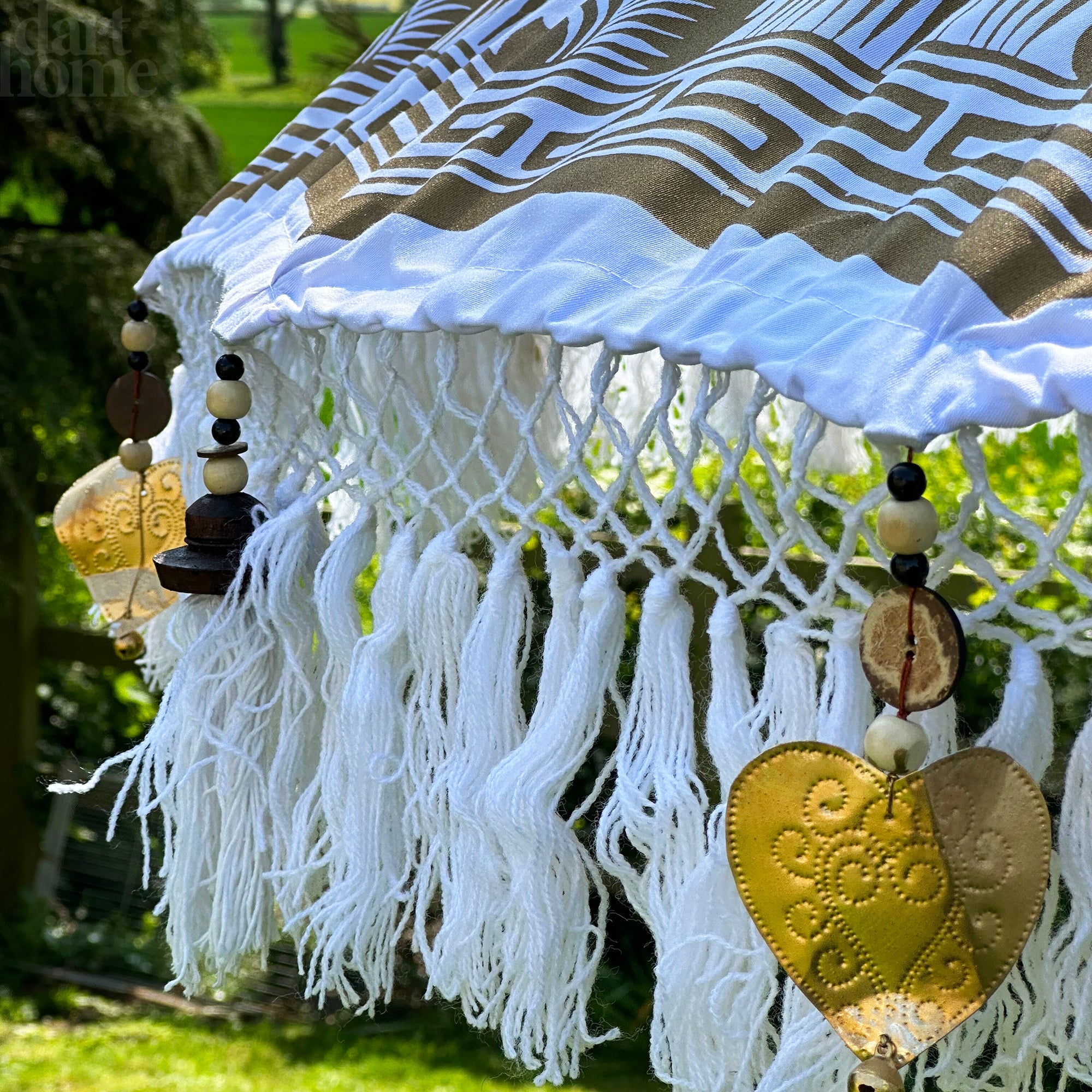 White And Gold Bali Sun Parasol 2m