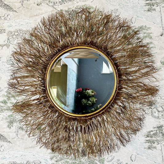 Extra Large Gold Wire Sunburst Wall Mirror