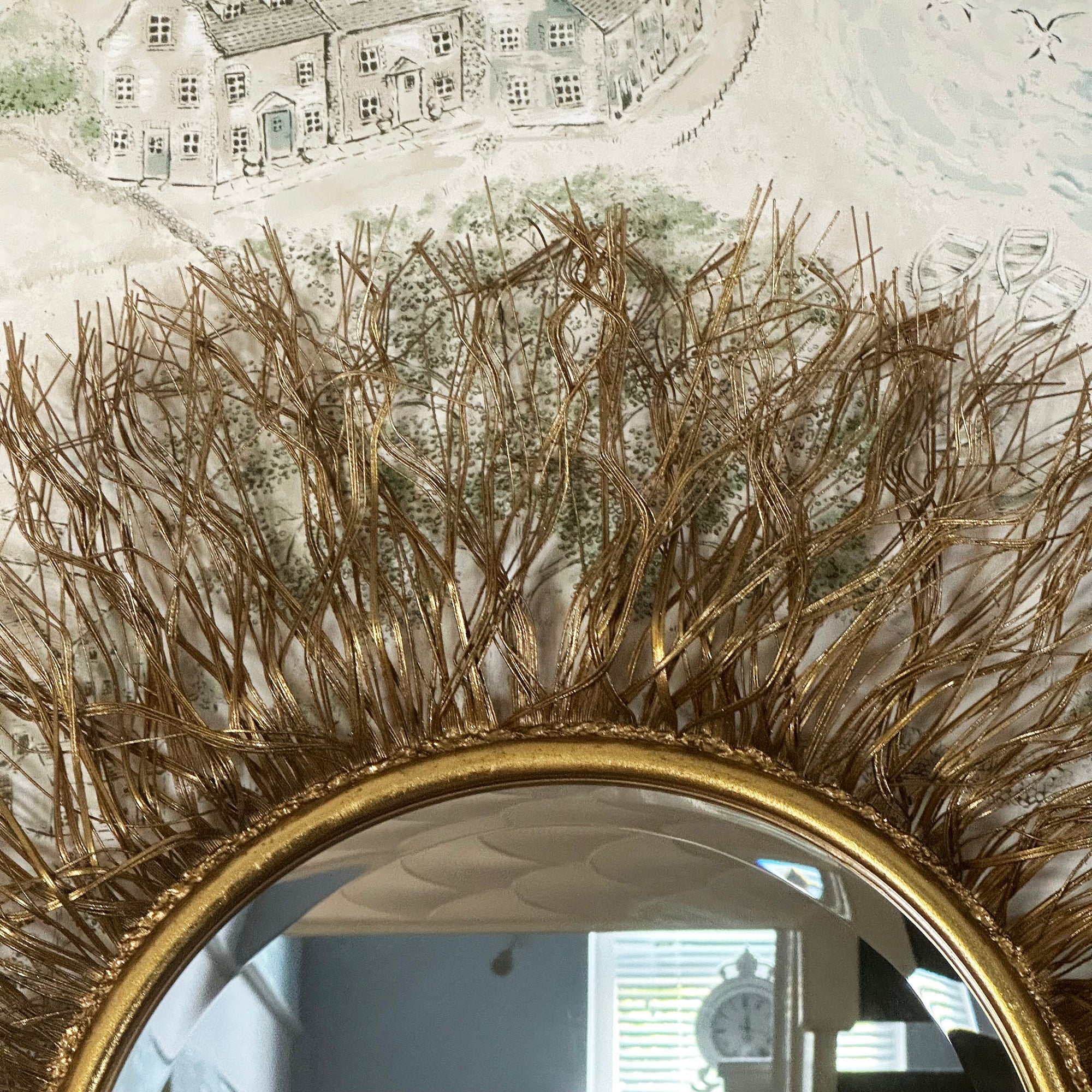Extra Large Gold Wire Sunburst Wall Mirror
