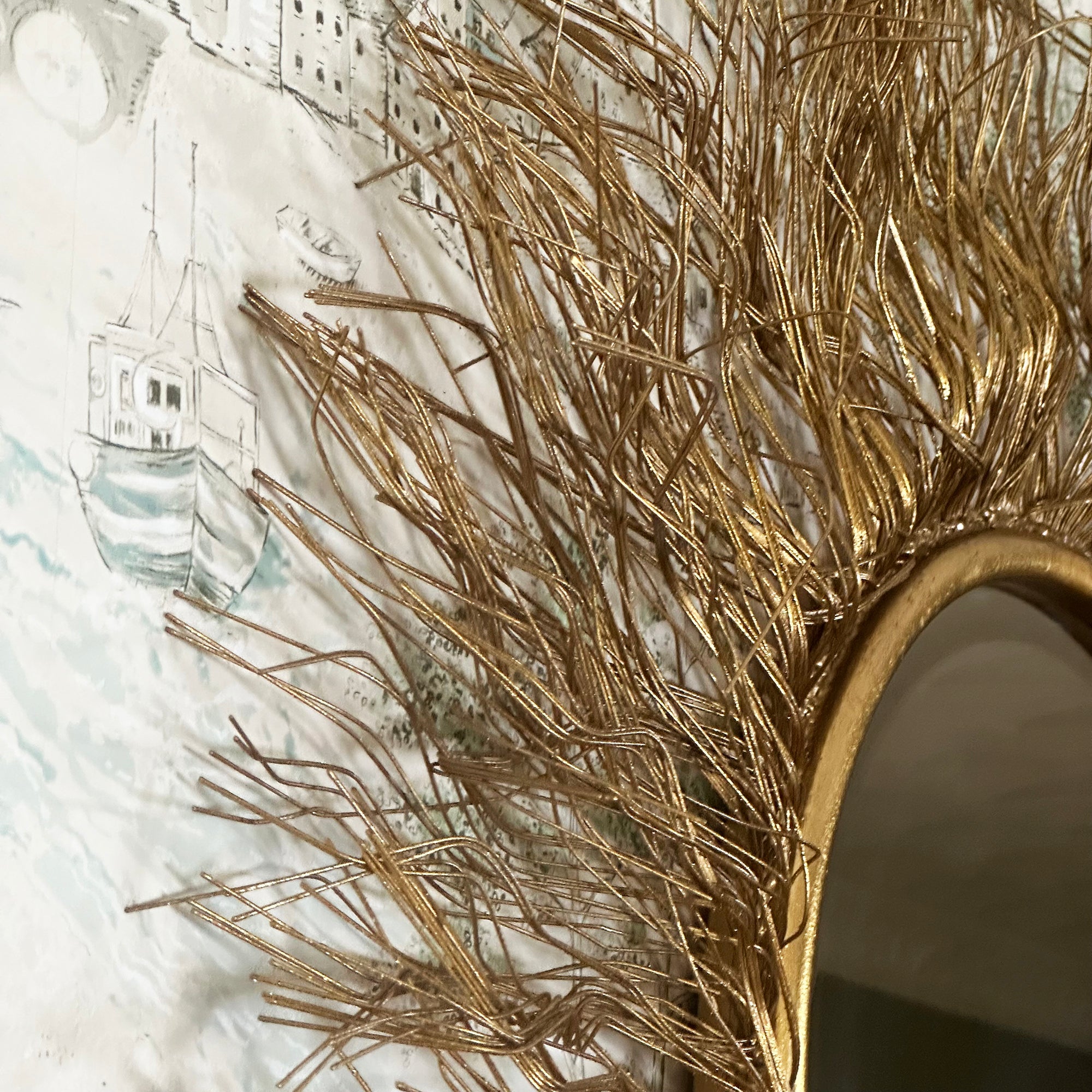 Extra Large Gold Wire Sunburst Wall Mirror