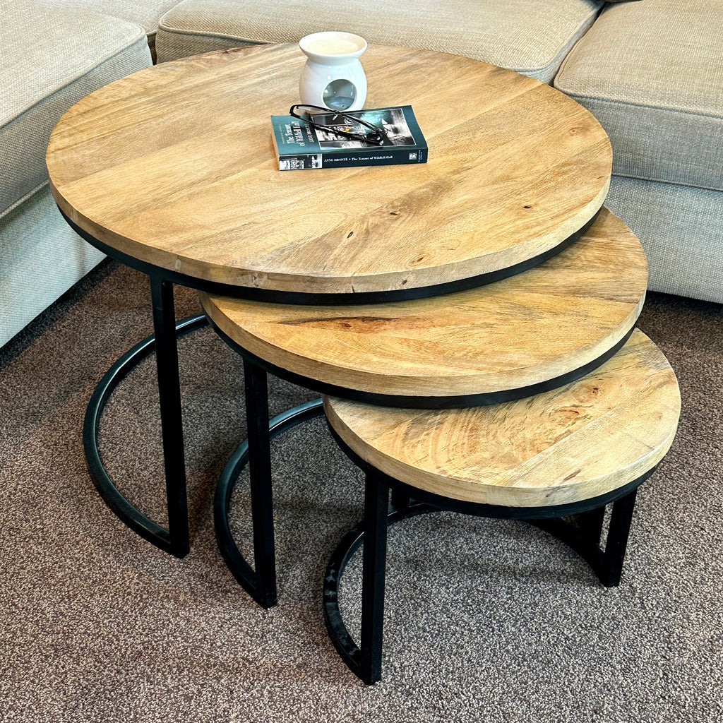 Set Of 3 Mango Wood Nesting Coffee Tables