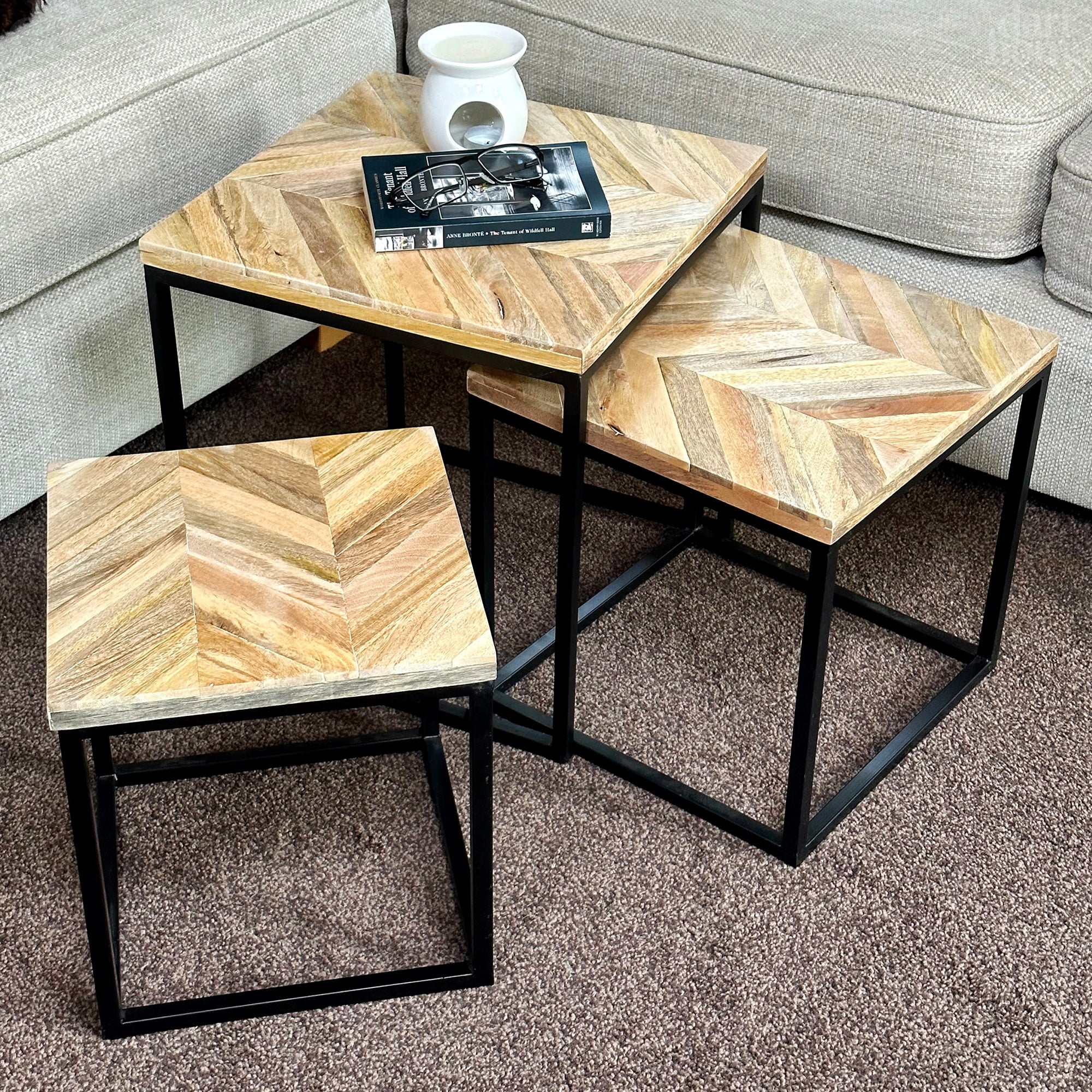 Set Of 3 Herringbone Nesting Side Tables