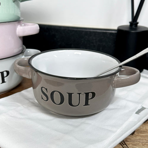 Set Of 4 Pastel Soup Bowls With Handles