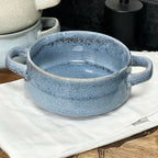 Set Of 3 Reactive Glaze Soup Bowls With Handles