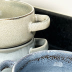 Set Of 3 Reactive Glaze Soup Bowls With Handles